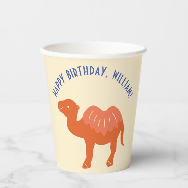 Orange Cartoon Camel Birthday Party Personalized Paper Cups (Front)