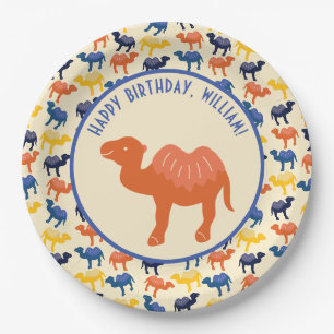 Orange Cartoon Camel Birthday Party Personalized Paper Plate
