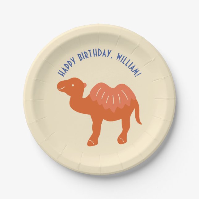 Orange Cartoon Camel Birthday Party Personalized Paper Plate (Front)