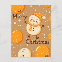 Orange Cartoon Christmas Card with Snowman