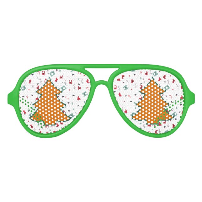 Orange Cartoon Christmas Tree Aviator Sunglasses (Front)