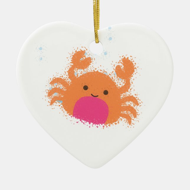 Orange Cartoon Crab Ceramic Ornament (Front)
