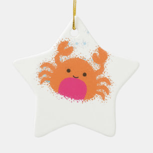 Orange Cartoon Crab Ceramic Ornament