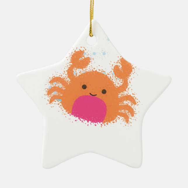Orange Cartoon Crab Ceramic Ornament (Front)