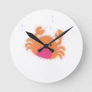 Orange Cartoon Crab Round Clock