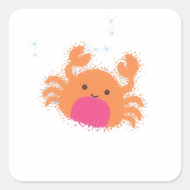Orange Cartoon Crab Square Sticker (Front)
