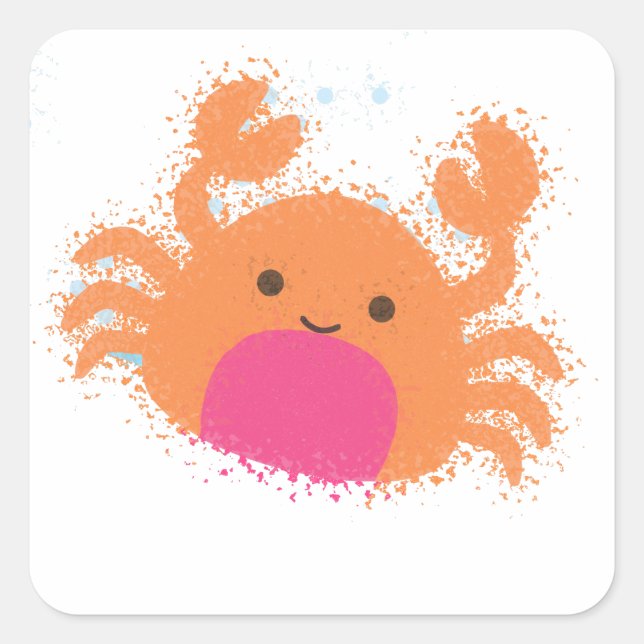 Orange Cartoon Crab Square Sticker (Front)