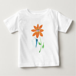 Orange Cartoon Flower with Face Baby T-Shirt