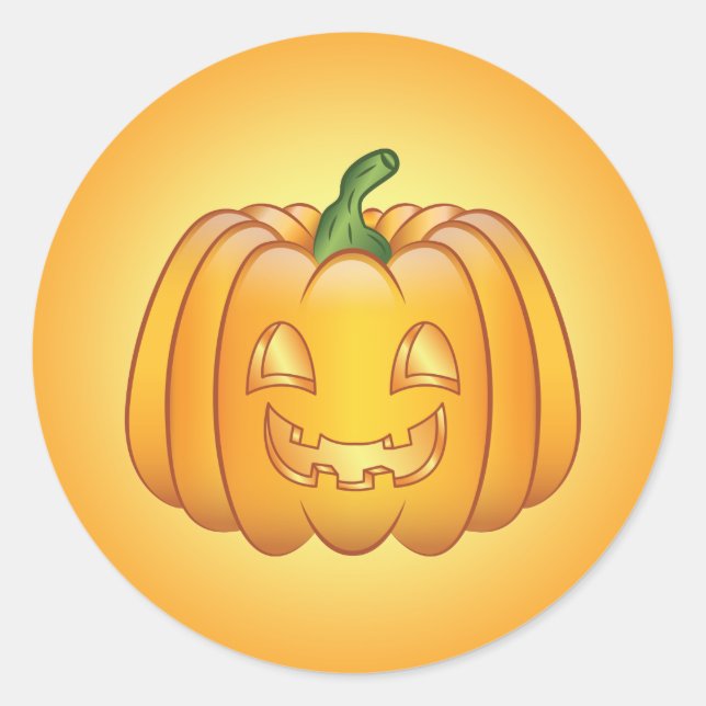 Orange Cartoon Halloween Pumpkin Classic Round Sticker (Front)