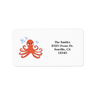 Orange Cartoon Octopus Label