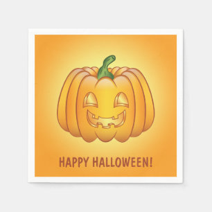 Orange Cartoon Pumpkin And Happy Halloween Text Napkin