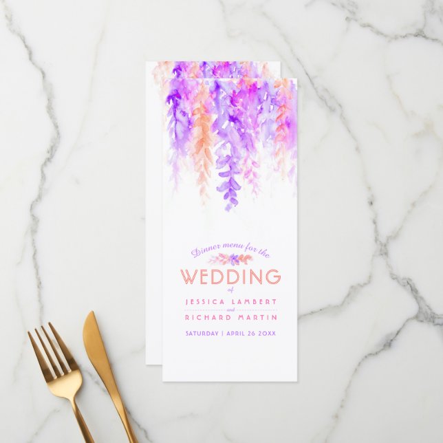 Orange cascading floral art watercolor menu pack (Front/Back In Situ)