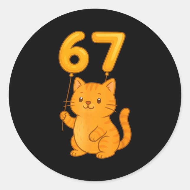 Orange Cat 67 Meme Six Seven Balloon Funny Gen Alp Classic Round Sticker (Front)