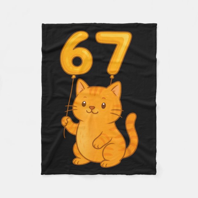 Orange Cat 67 Meme Six Seven Balloon Funny Gen Alp Fleece Blanket (Front)