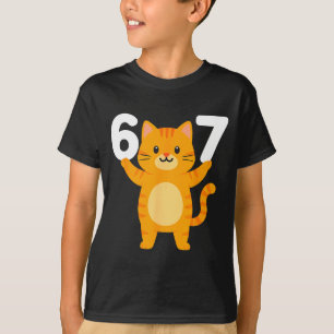Orange Cat 67 Meme Six Seven Funny Cat Lover  T-Shirt
