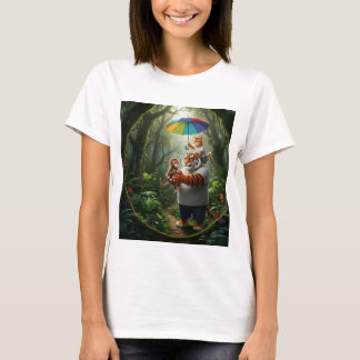 Orange cat and fat tiger rescue little monkey T-Shirt