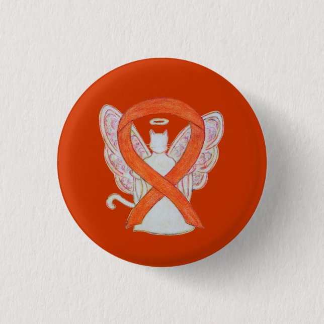 Orange Cat Angel Awareness Ribbon Custom Art Pins (Front)