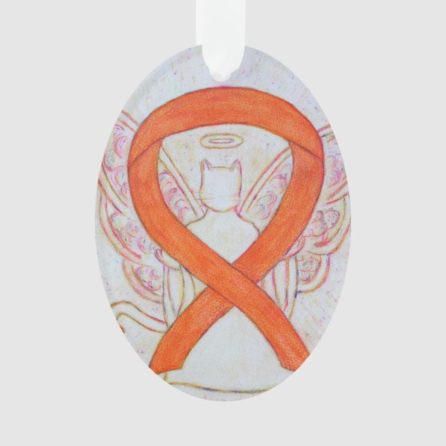 Orange Cat Awareness Ribbon Angel Ornament (Front)