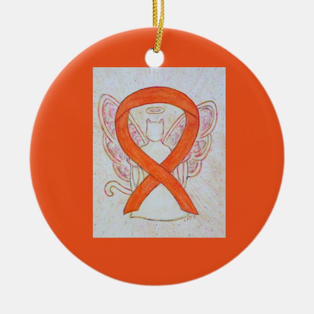 Orange Cat Awareness Ribbon Angel Ornaments (Front)