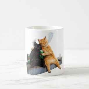 Orange Cat Black Cat Smoking  Vintage Meme Cat Duo Coffee Mug