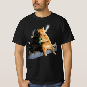 Orange Cat Black Cat Smoking Vintage Meme Cat Duo T-Shirt