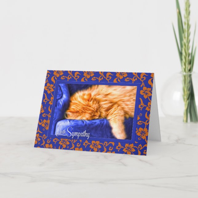 Orange Cat Blue Sofa Pet Sympathy Loss of a Cat Card (Front)