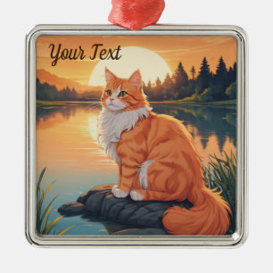 Orange Cat by Lake Metal Ornament