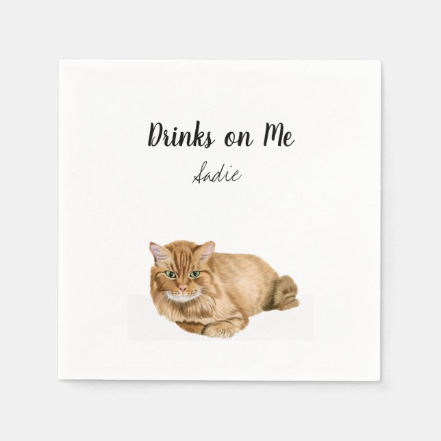 Orange Cat Cocktail Napkins (Front)