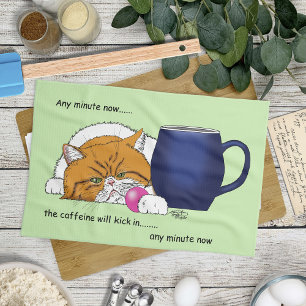 Orange Cat Coffee Mug Blue Kitchen Towel