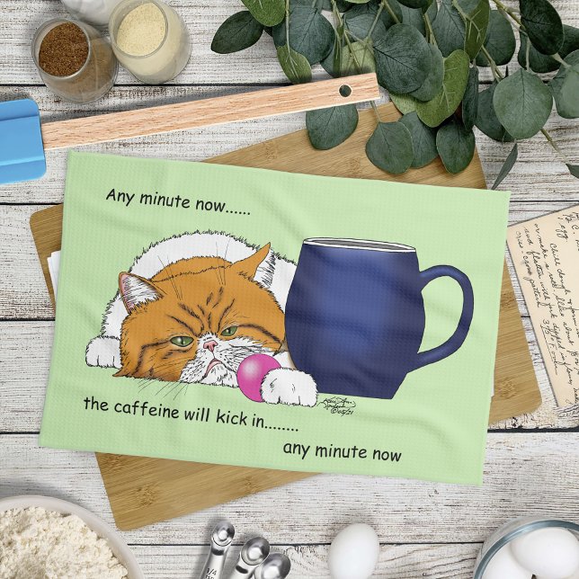 Orange Cat Coffee Mug Blue Kitchen Towel (Creator Uploaded)