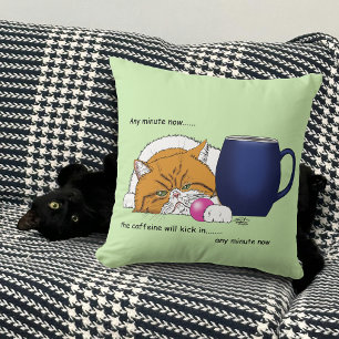 Orange Cat Coffee Mug Blue Throw Pillow