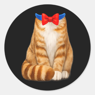 Orange Cat Costume Tabby Bow Tie Cute Funny Pet Classic Round Sticker