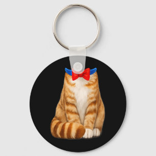 Orange Cat Costume Tabby Bow Tie Cute Funny Pet Keychain