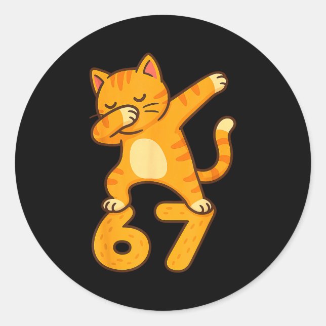 Orange Cat Dabbing Funny 67 Six Seven Meme  Classic Round Sticker (Front)