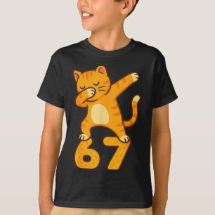 Orange Cat Dabbing Funny 67 Six Seven Meme  T-Shirt