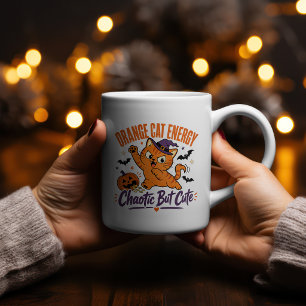 Orange Cat Energy Halloween Shirt Two-Tone Coffee Mug