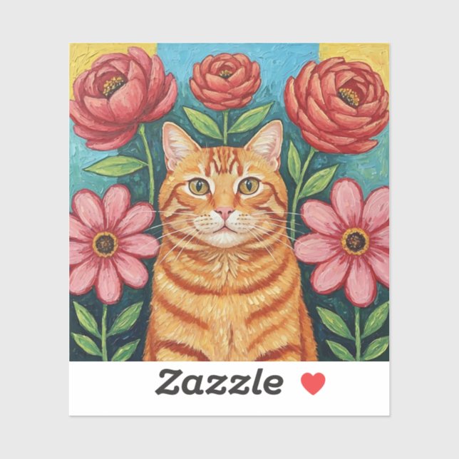 Orange Cat Folk Art Flowers (Sheet)