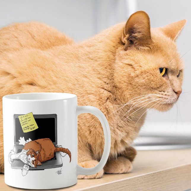 Orange Cat Funny Laptop Green Work Home Coffee Mug (Creator Uploaded)