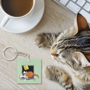 Orange Cat Funny Laptop Green Work Home Keychain