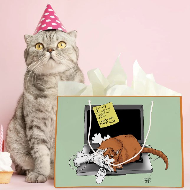 Orange Cat Funny Laptop Green Work Home Large Gift Bag (Creator Uploaded)