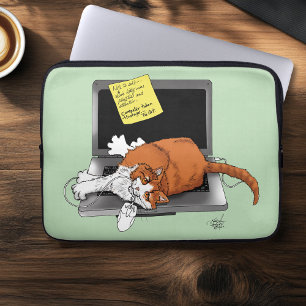 Orange Cat Funny Laptop Green Work Home Sleeve