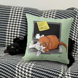 Orange Cat Funny Laptop Green Work Home Throw Pillow