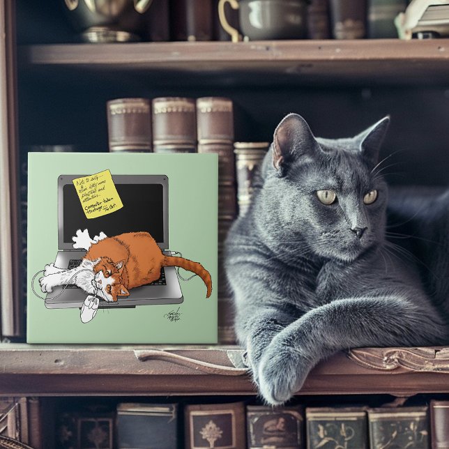 Orange Cat Funny Laptop Green Work Home Tile (Creator Uploaded)
