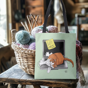 Orange Cat Funny Laptop Green Work Home Tote Bag