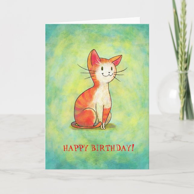 Orange Cat Greeting Card(customizable) Card (Front)
