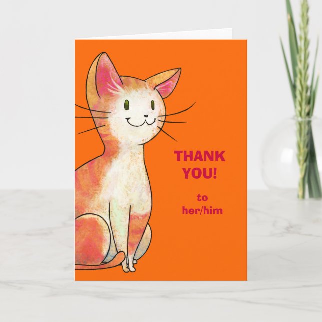 Orange Cat Greeting Card(customizable) Thank You Card (Front)