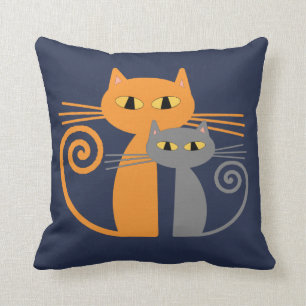 Orange Cat, Grey Cat Throw Pillow