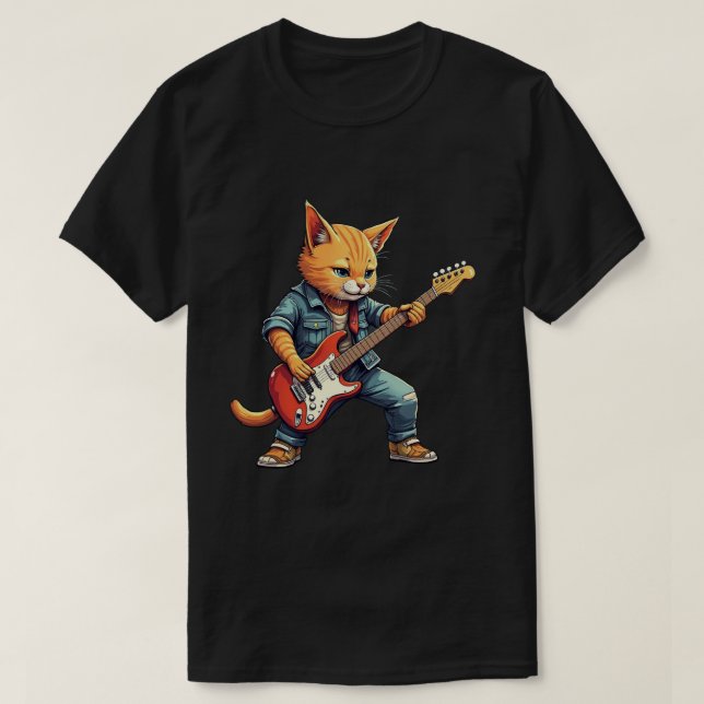 Orange Cat Guitar Player T-Shirt (Design Front)