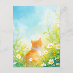 Orange Cat in Sunlit Daisy Meadow Postcard