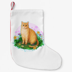 Orange Cat in the Flower Patch Small Christmas Stocking
